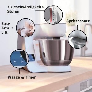 Robot de bucatarie Bosch MUM5XW20, 1000 W, bol inox 3,9 L, alb - Img 5