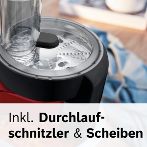 Robot de bucatarie Bosch Seria 2 MUMS2ER01, bol din otel inoxidabil 3,8 L, agitator planetar, carlig pentru aluat, tel, otel inoxidabil, tocator continuu, 3 discuri, 700W, rosu - Img 6