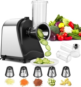 Robot de bucatarie electric 250W, 5-in-1, cu lame interschimbabile pentru legume si branzeturi