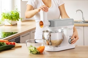 Robot de bucatarie multifunctional Sencor supraechipat, puternic 1200W, accesorii complete, bol mare din otel inoxidabil de 5L, iluminare LED, blender, masina de tocat carne, masina de prajituri si capac magnetic - Img 4