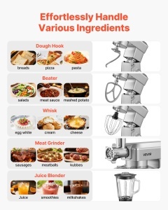 Robot de bucatarie multifunctional VEVOR 1300W bol inox 43L blender 15L 6 viteze - Img 2
