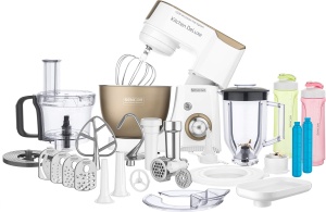 Robot de bucatarie profesional Sencor multifunctional - Puternic 1000W, ultra-complet cu accesorii, bol din otel inoxidabil de 4.5L, iluminare LED, blender, masina de tocat carne, aparat de salat si multe altele, STM 4467CH