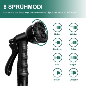 Rola de furtun HYCHIKA 30 m, cu sistem auto-lock, 8 moduri de spray, design compact - Img 5