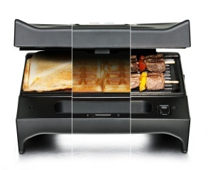 ROMMELSBACHER Multi Toast & Grill SWG 700 'Max' - 3 farfurii interschimbabile cu acoperire antiaderenta pentru sandvisuri, vafe belgiene, mancare la gratar, 700 wati, negru/otel inoxidabil - Img 1