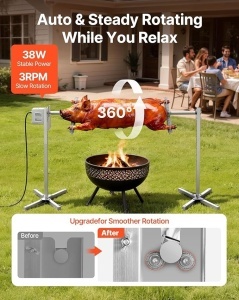 Rotisor Electric Grill BBQ 142 cm (56"), Motor 38W, Capacitate 60 kg, 8 Nivele Înălțime, Oțel Inoxidabil, pentru Porc, Miel, Curcan – Kit Complet cu Trepied și Furci SUS304 - Img 3