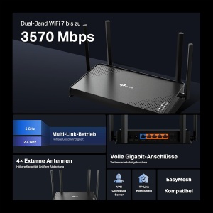 Router Wi-Fi TP-Link Archer BE220, Dual-Band 3570 Mbps, 5 Porturi Gigabit - Img 4