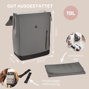 Rucsac pentru Parinti Beaba Oslo, 19L, Waterproof, 11 Buzunare, Anthrazit - Img 4