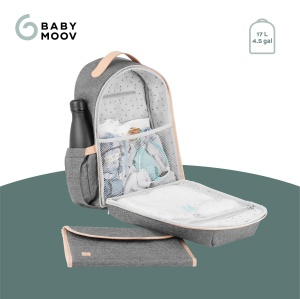 Rucsac scutec Babymoov Le Pyla Smokey - volum de depozitare 17l, deschidere valiza 180 grade, hidrofug - Img 3