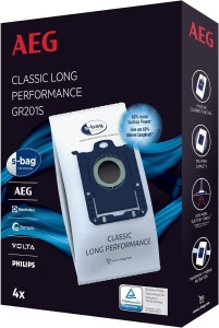 Sac de aspirator AEG GR201S s-bag Classic Long Performance, 4 bucati, putere de aspirare mare, alb