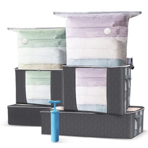 Sac de depozitare VOUNOT cu pompa, set 4 bucati, capacitate mare