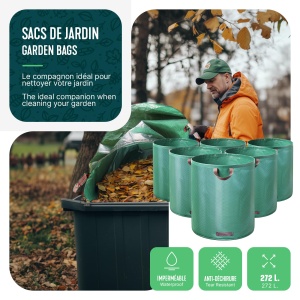 Sac pentru deseuri de gradina VOUNOT, 272L, 6 buc, auto-stand, din poliester rezistent - Img 7