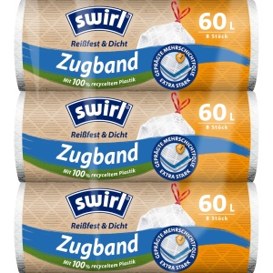 Sacose de gunoi Swirl 60L, rezistente, cu banda de inchidere, set 3x8 bucati