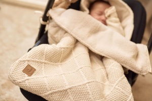 Sacul pentru picioare Jollein Check Knit, Oatmeal - pentru scaun auto si carucior - Img 7