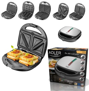 Sandwich Maker 5 in 1 | 1200 wati | 5 placi interschimbabile | Contact Grill | Fiare de vafe | Sandwich Maker | Gratar multiplu | Gratar | Termostat | Carcasa din otel inoxidabil | Acoperit antiaderent | Semafor al companiei - Img 3