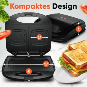 Sandwich Maker Bomann(r) | pentru panouri sandwich patrate | Prajitor de paine sandwich cu acoperire antiaderenta | Prajitor de paine Prajitor de paine cu lampa de copt | Sandwich Maker de pana la 820 W | ST 6074 CB negru - Img 7