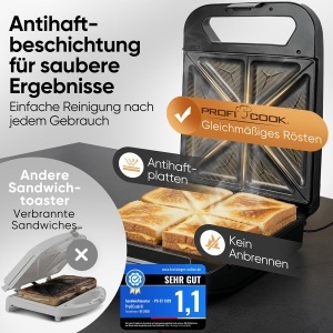 Sandwich Maker ProfiCook PC ST 1329, 4 sandwichuri simultan, 1600W - Img 2