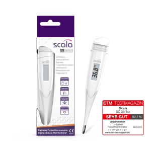 scala SC 28 flex alb 10 secunde timp de masurare, termometru digital cu fibra cu varf de masurare flexibil, rezistent la apa cu alarma de febra