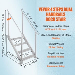 Scara de acces la apa VEVOR cu 4 trepte, 250 kg, din aluminiu, cu manere - Img 7