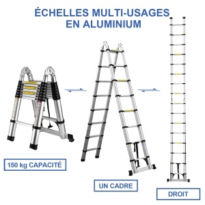 Scara telescopica din aluminiu, 5 metri, scara pliabila, scara multifunctionala, scara extensibila, capacitate maxima de incarcare: 150 kg., argintiu - Img 6