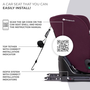 Scaun Auto Kinderkraft ONETO3, 9-36 kg, cu Isofix, Culoare Cherry Pearl - Img 4