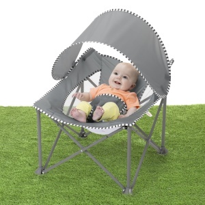 Scaun de calatorie pentru bebelusi Bright Starts Pop N Chill, gri, cu protectie UV 50 - Img 2