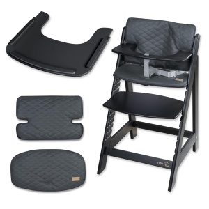 Scaun de masa din lemn Babyhochstuhl Sit Up Flex, negru, cu suport pentru bebelusi, 6 luni - 70 kg