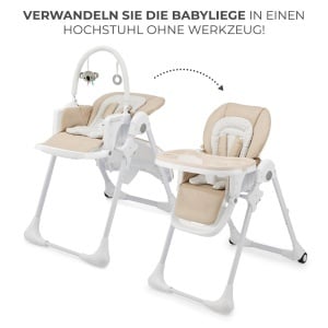 Scaun de masa Kinderkraft TUMMIE 2 in 1, bej, cu suport pentru picioare si pozitie semi-culcat - Img 3