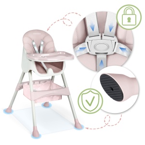 Scaun inalt Ricokids Scaun inalt pentru copii pentru copii 3 in 1 de la 6 luni Scaun de sufragerie cu centura de siguranta Cadru pliabil usor de intretinut reglabil pe inaltime Crestere cu copil Cos detasabil Roz - Img 5