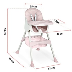 Scaun inalt Ricokids Scaun inalt pentru copii pentru copii 3 in 1 de la 6 luni Scaun de sufragerie cu centura de siguranta Cadru pliabil usor de intretinut reglabil pe inaltime Crestere cu copil Cos detasabil Roz - Img 15