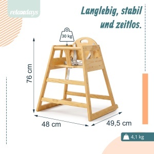 Scaun pentru copii Relaxdays din lemn, cu centura 5 puncte, 76 x 48 x 49,5 cm - Img 4