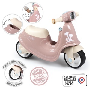Scooter pentru copii Smoby, roz, cu design retro, cu cheie mecanica si roti silentioase - Img 2