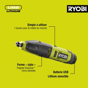 Sculptor de baterii USB-litiu RYOBI 4 V RPC4-120G, incl. 1 baterie de 4 V 2,0 Ah si cablu de incarcare USB-C - Img 8