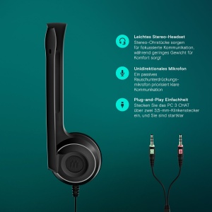 Sennheiser PC 3 Chat - Casti On-Ear Rezistente PC, Casti cu Fir, Microfon cu Anulare a Zgomotului, Usor de Conectat, Sunet Stereo, Pentru Apeluri Online, Predare si Jocuri, Negru - Img 3