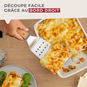 Server pentru lasagna Fackelmann pentru paste, lasagna si quiche - Spatula cu maner ergonomic - Margine dreapta pentru impartirea pieselor - Otel inoxidabil de inalta calitate si lemn de - Img 5