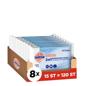 Servetele umede dezinfectante Sagrotan 2in1, 8 pachete x 15 servetele, parfumate
