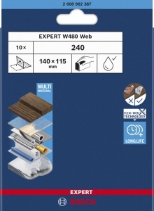 Set 10 foi slefuit manual Bosch EXPERT W480 115x140 mm granulatie 240 tehnologie Flexi-Web