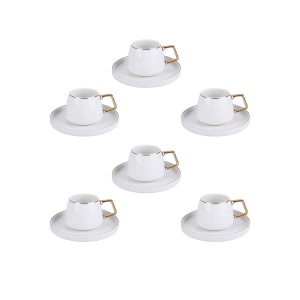 Set 12 Cani Cafea Karaca Saturn Gold, Porcelain, 90 ml, Alb-Gold