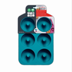 Set 2 forme silicon Lacor 68770-2 pentru 6 donuts antiaderente albastru si roz - Img 6