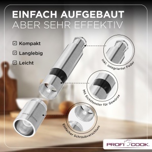 Set 2 Muli de Sare si Piper ProfiCook, Inox, 30 ml, Manual - Img 5
