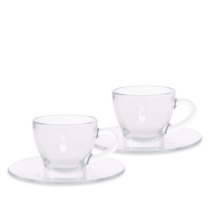 Set 2 Tazzine Cappuccino Bialetti DCRAST0007 cu Piattino, Vetro