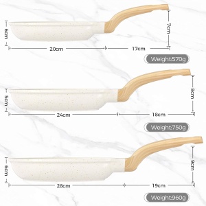 Set 3 tigai YASHE cu Granit, 202428 cm, Alb, Inductie - Img 7