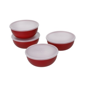 Set 4 boluri KitchenAid Pinch Empire Red cu capac 23g plastic rezistente la masina de spalat vase