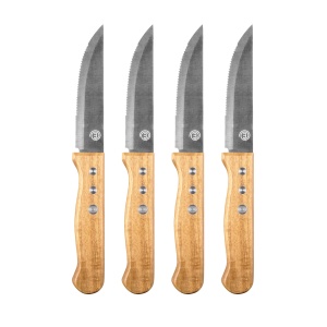Set 4 Cutite pentru Friptura MasterChef, Inox si Acacia, 12.5 cm, Design Elegant