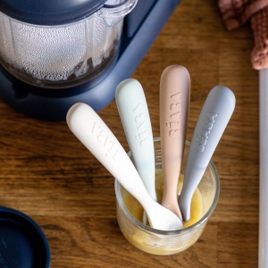 Set 4 Linguri Silikon pentru Sugari Beaba - Ergonomice, Antiaderente, Culoare Naturala - Img 5