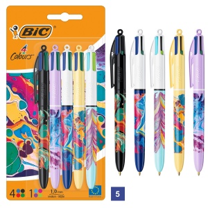 Set 5 Stilouri BIC 4 Culori Dekor Hydro, 4 Culoari, Reumplibile