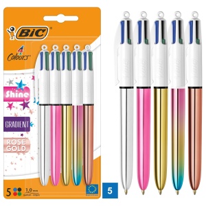 Set 5 Stilouri BIC 4 Culori Shine, Metalice, Diverse Culori