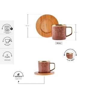 Set 6 Cesti Cafea Karaca Bambus 90 ml cu Suport pentru Cafea Turceasca - Img 3