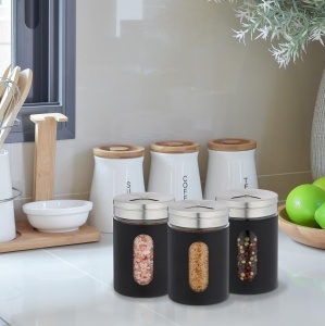 Set 6 recipiente pentru condimente Relaxdays, 290 ml, negru, sticla si otel inoxidabil - Img 2