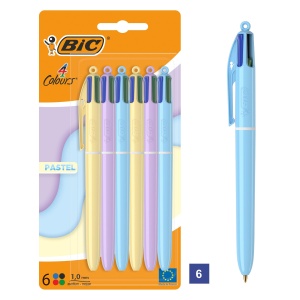 Set 6 Stilouri Multifunctionale BIC 4 Culori Pastel, 4 Culori, Ideal pentru Birou si Scoala