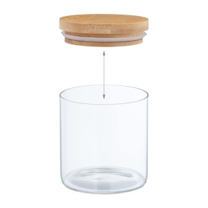 Set 9 Borcane Sticla cu Capac Bambus 500 ml, TransparentNatural - Img 6